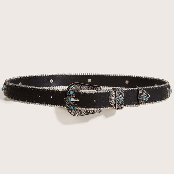 Dainty western belt with turquoise accents - Picture 3 of 8